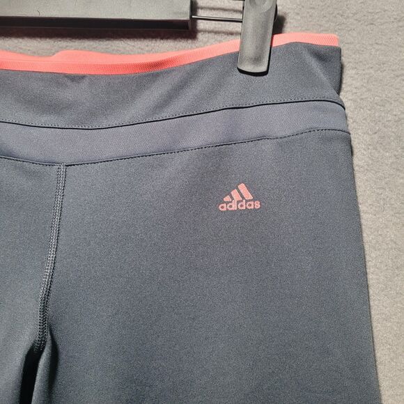 Adidas Womens Capri Cropped Athletic Leggings Gray Pink Waistband - Picture 2 of 6